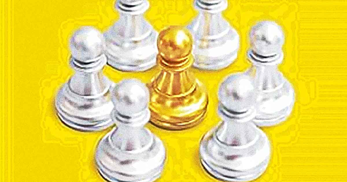 pion jaune entoure de pions blancs seducteur