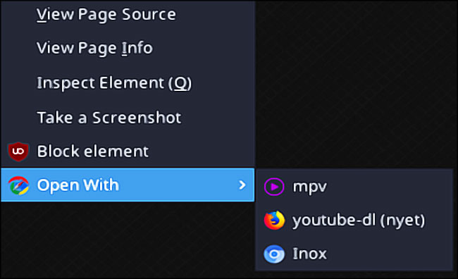 Deuxième exemple de l'add-on Open With