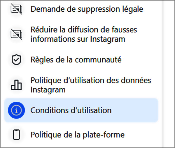 Conditions d'utilisation d'Instagram