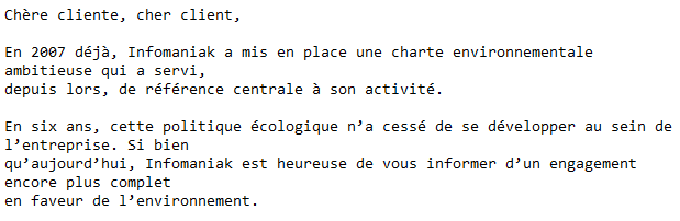 Lettre d' Infomaniak