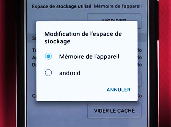 Espace de stockage téléphone Android