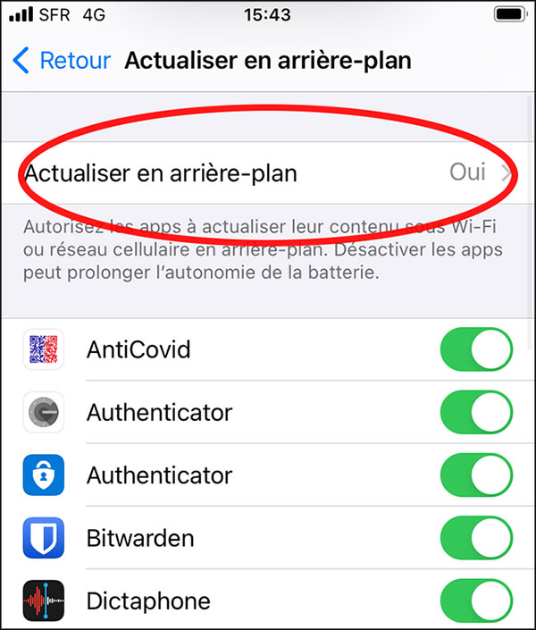 iPhone : Actualiser en arrière-plan