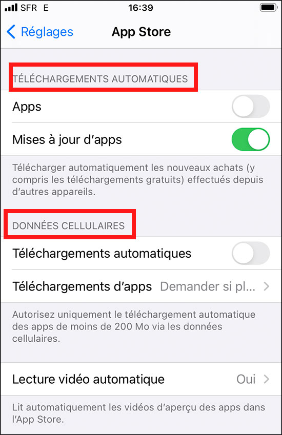 Mises à jour automatiques sur iPhone