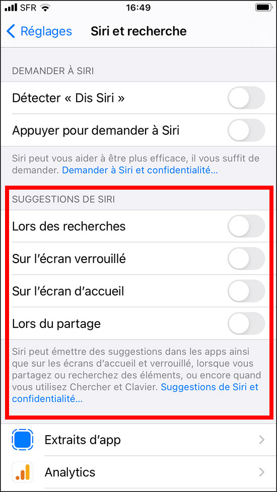 Suggestions d'apps avec Siri