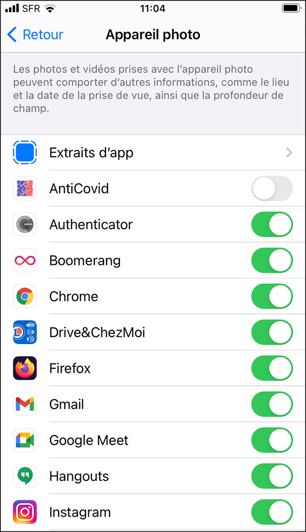 Bloquer les applications à l'appareil photo de votre iPhone
