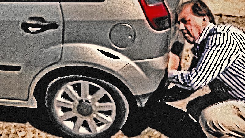 un individu place un traceur gps sous un véhicule