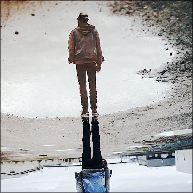 Homme marchant dans le doute (illusion)