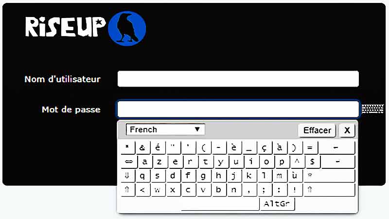 Clavier virtuel de Riseup