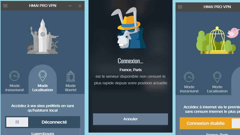 Interface du vpn Hidemyass