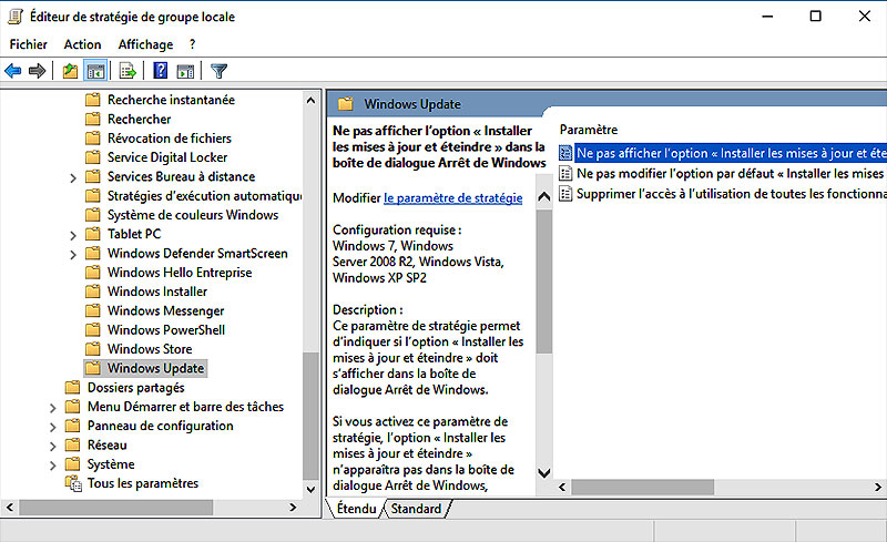 Désactivation des maj windows 10 stratégie de groupe