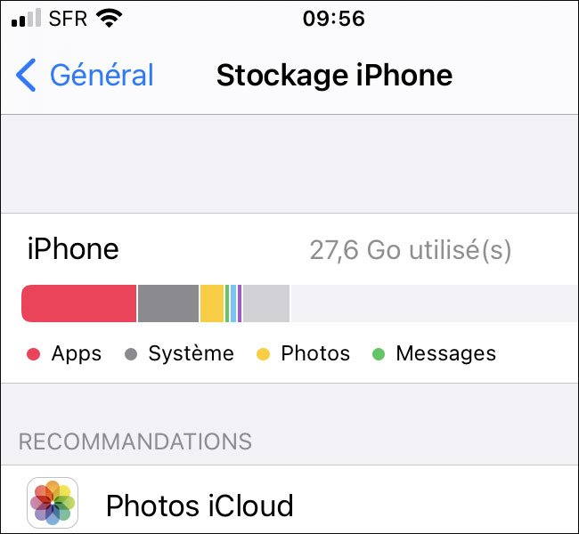 stockage interne sur iphone