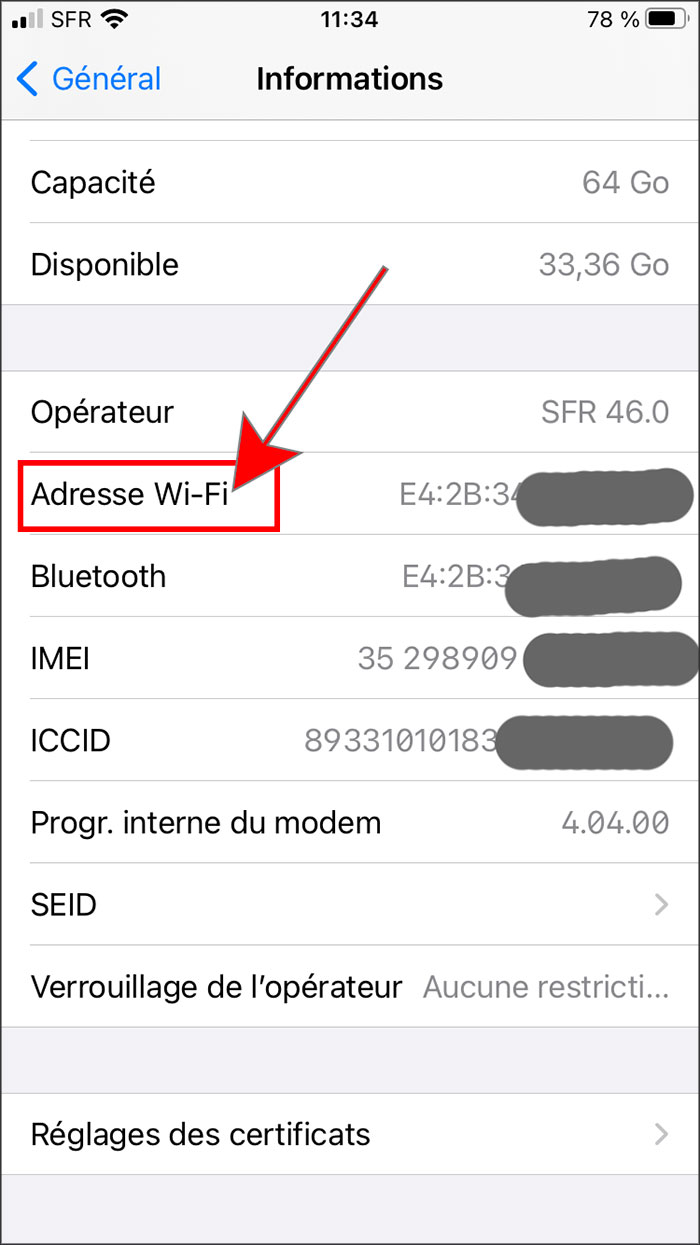 ou trouver adresse mac sur un iphone