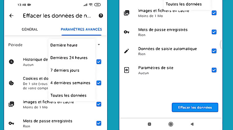 effacer historique navigation sur android