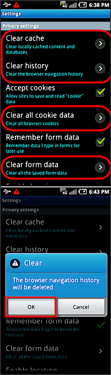 effacer historique navigation sur vieil android
