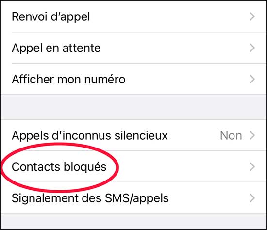 Contacts bloqués (sur iPhone)