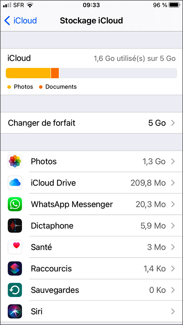 stockage icloud impression d ecran