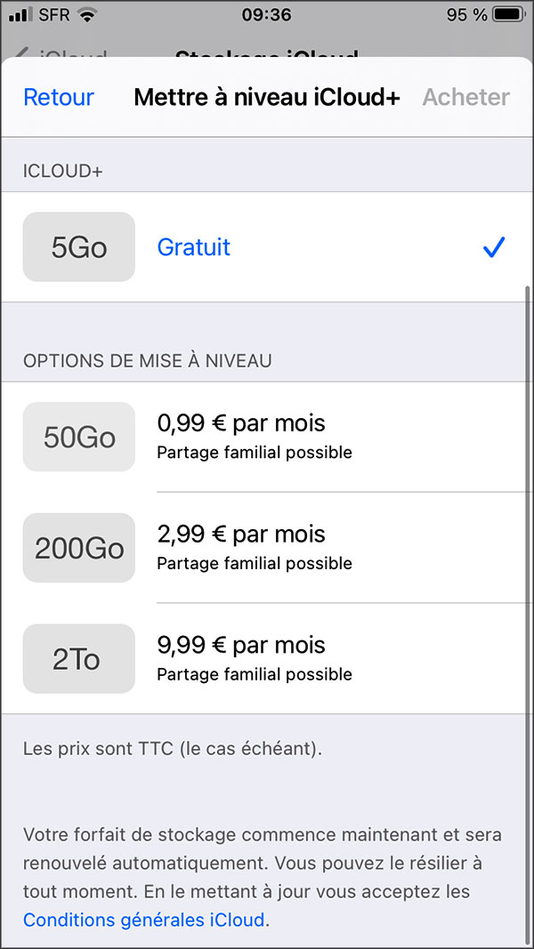 tarifs stockage icloud+
