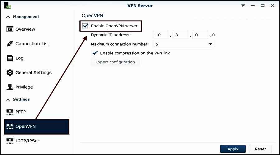 Configurer openvpn avec Synology