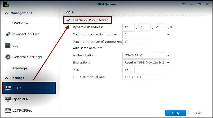 Synology autoriser un vpn pptp