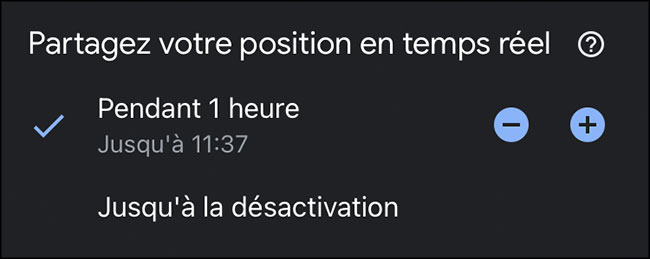 duree partage position google maps