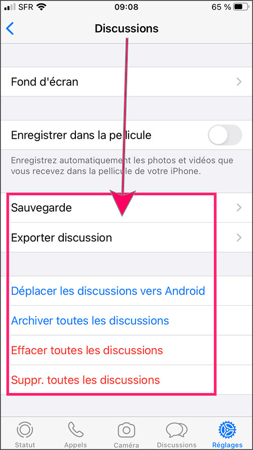 options de sauvegarde whatsapp icloud