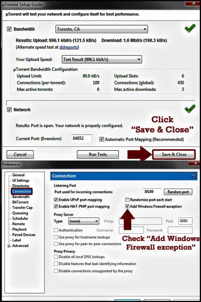 Réglages utorrent