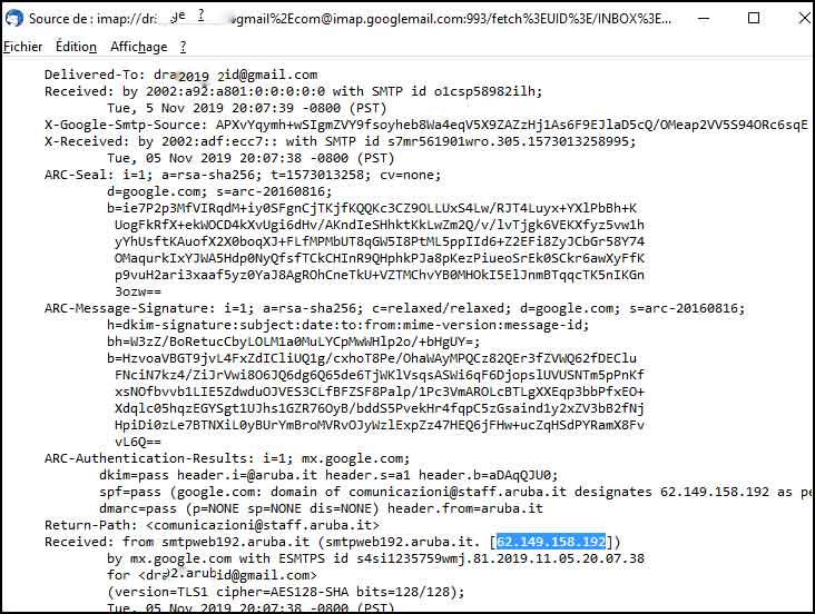 Adresse IP dans un email