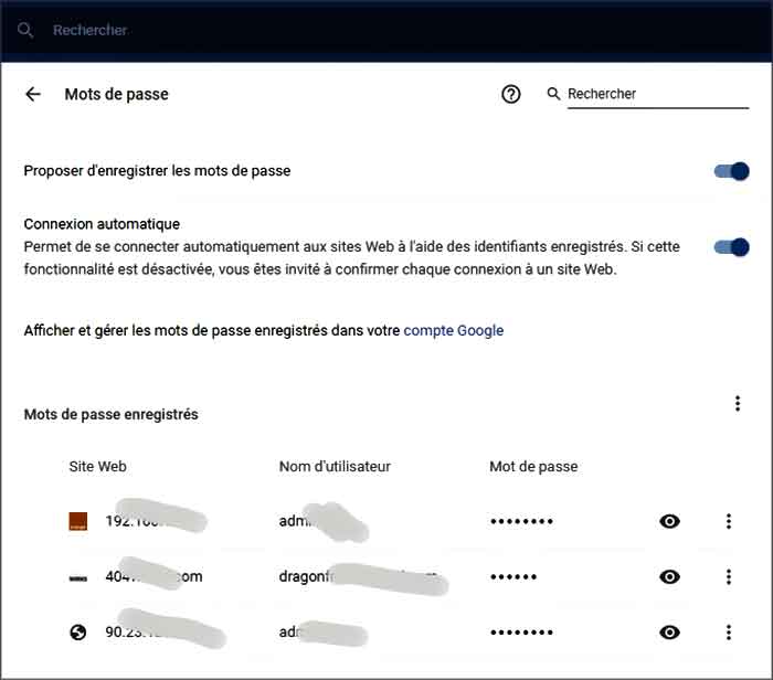 google chrome enregistre les mots de passe