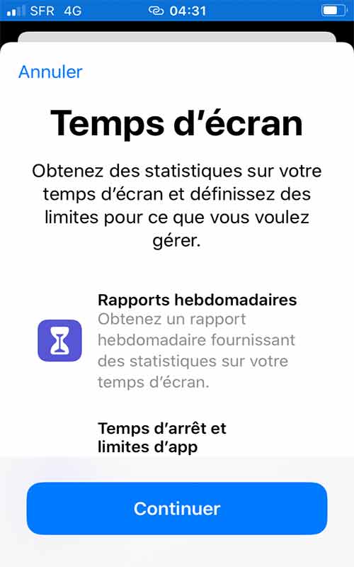 Se rendre dans le menu "Temps d'écran" sur iPhone