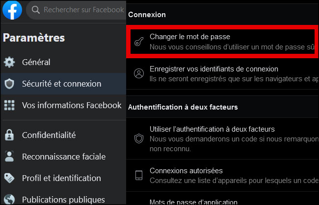 changer de mot de passe facebook