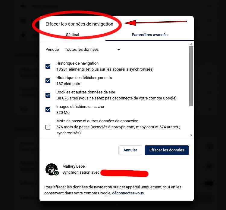 Chrome : effacer les données de navigation