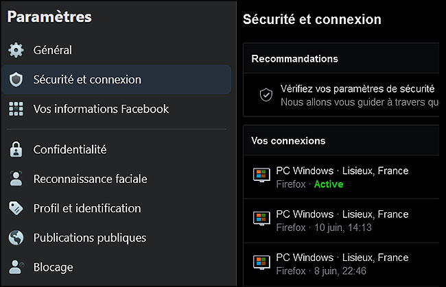 facebook sécurité et connexion