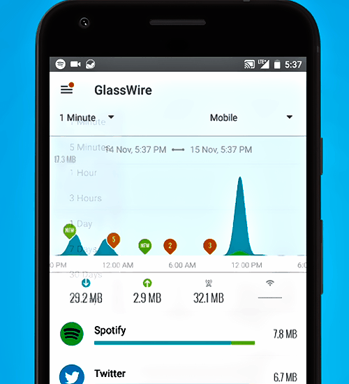 Glasswire application sur Android