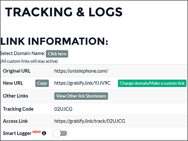 Information sur un lien Grabify