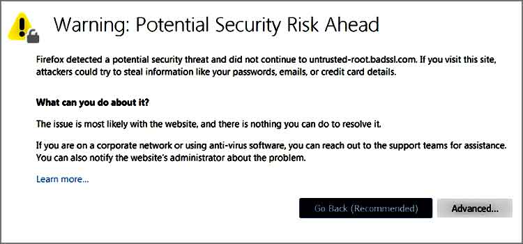 Avertissement : Risque de sécurité potentiel à venir sous Firefox