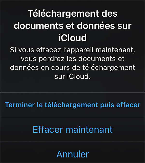 mise en garde effacement iphone