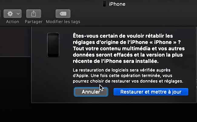 restaurer les réglages d'usine avec itunes