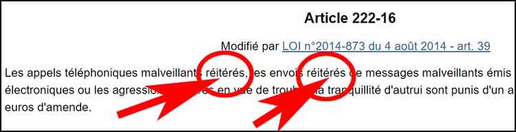 Définition des appels malveillants réitérés (Code Pénal)