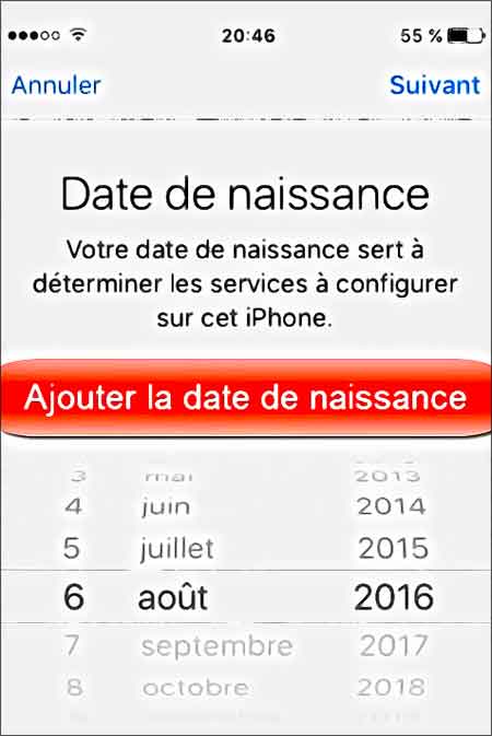 Rentrer sa date de naissance lors de la création d'un Apple ID