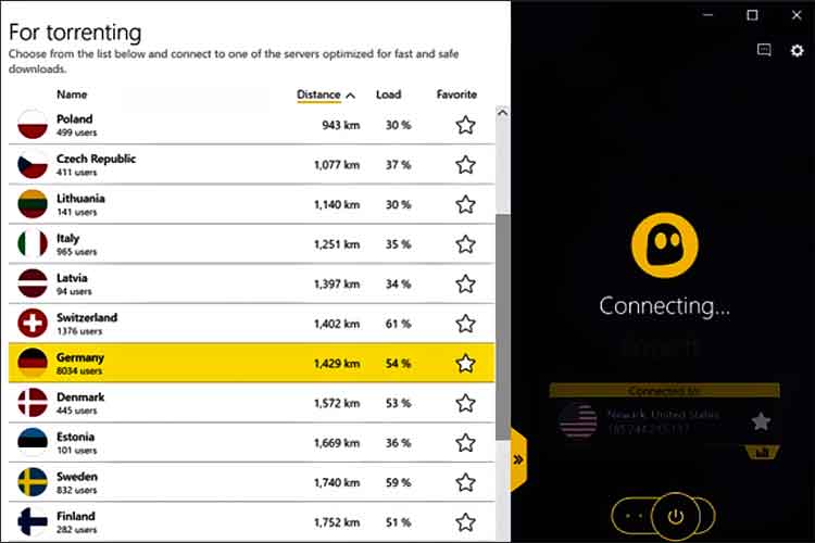 Interface de CyberGhost Vpn