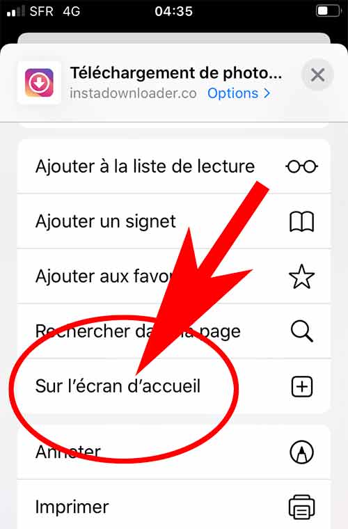 insérer un signet en page d'accueil sur iphone