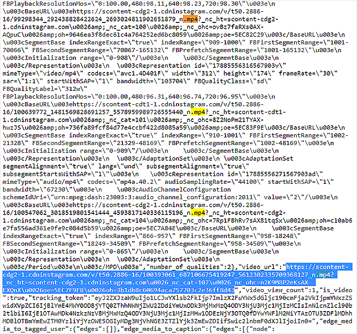 trouver l'url d'une vidéo instagram dans le code source