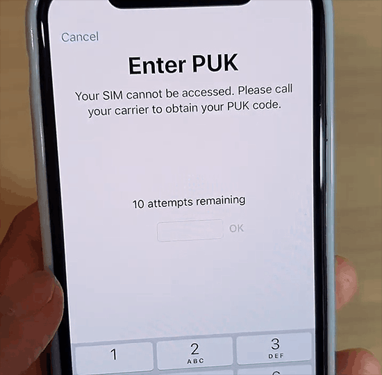 entrer le code puk