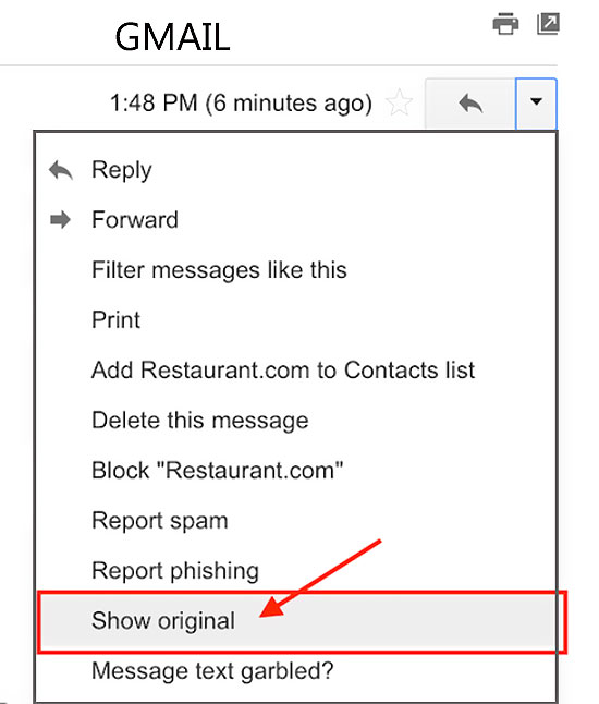 Gmail lire code source en tete email