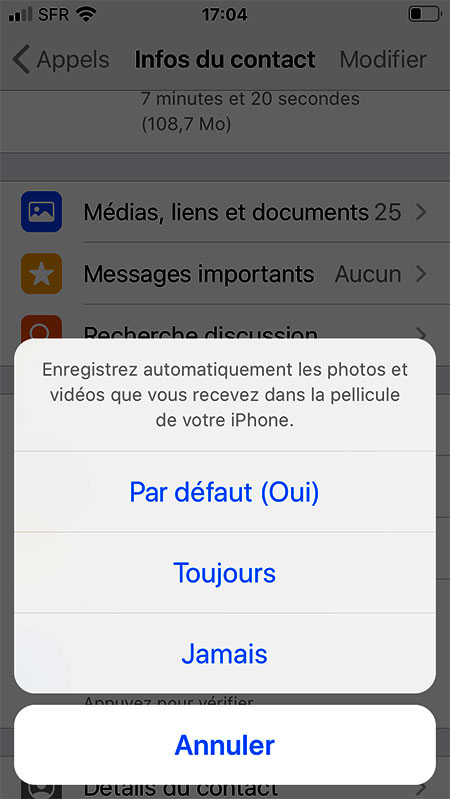 Préférences de téléchargement automatique des médias pour des chats spécifiques