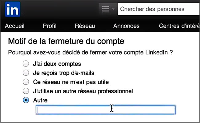 Motif fermeture compte LinkedIn