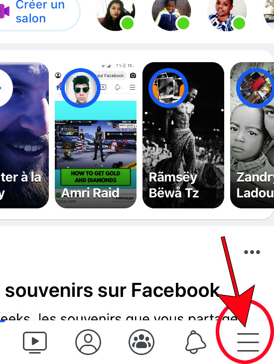 bouton de menu Facebook inferieur droite