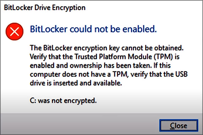 Cryptage avec Bitlocker - Message d'erreur