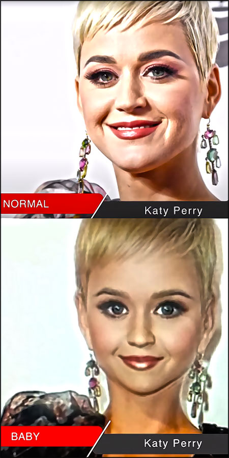 Katy Perry avec un filtre Snapchat bébé