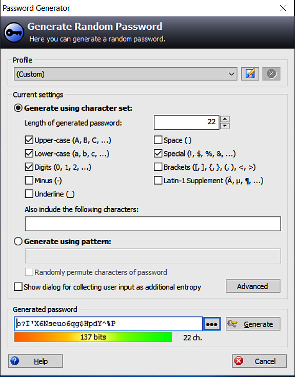 Keepass générateur mot de passe
